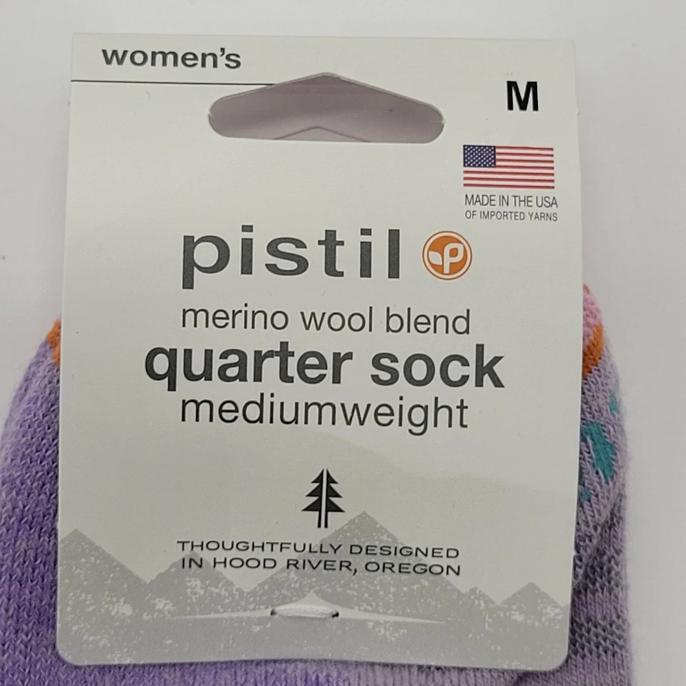 Pistil Kaiya Quarter Crew Socks Merino Wool Blend Purple Grey Womens Medium NEW